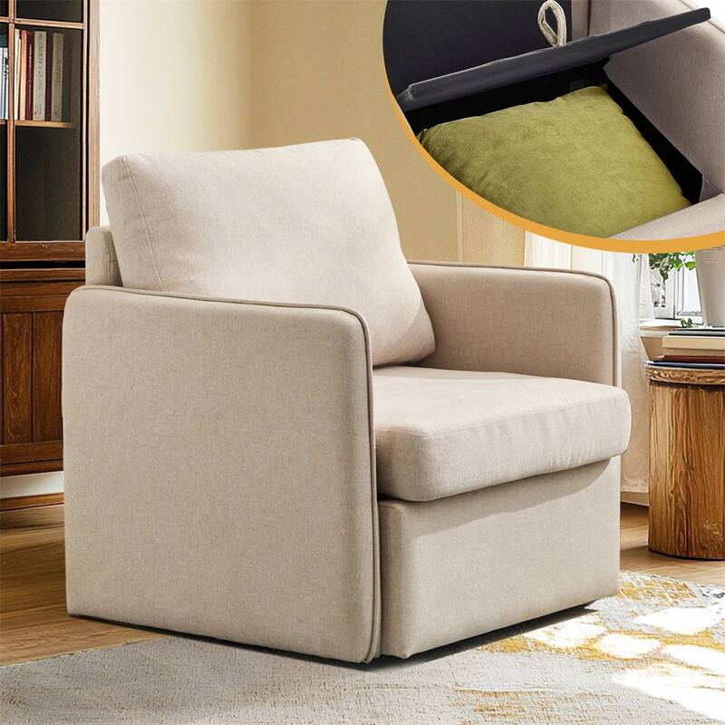 Swivel Accent Chair,Comfy Single Sofa Chair with Storage,Arm Chair - Beige+Brown
