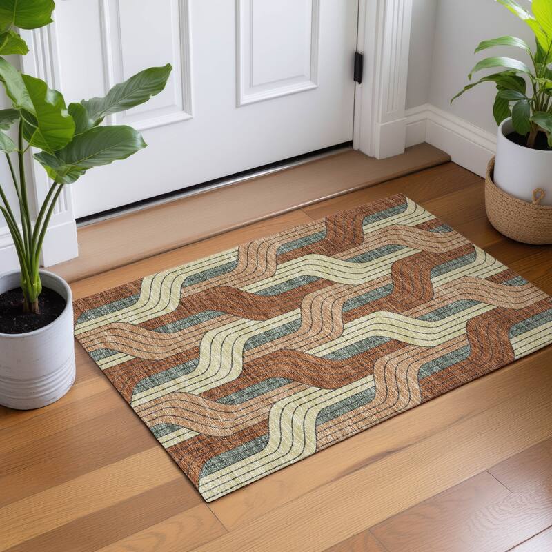 Machine Washable Indoor/ Outdoor Modern Pathway Chantille Rug