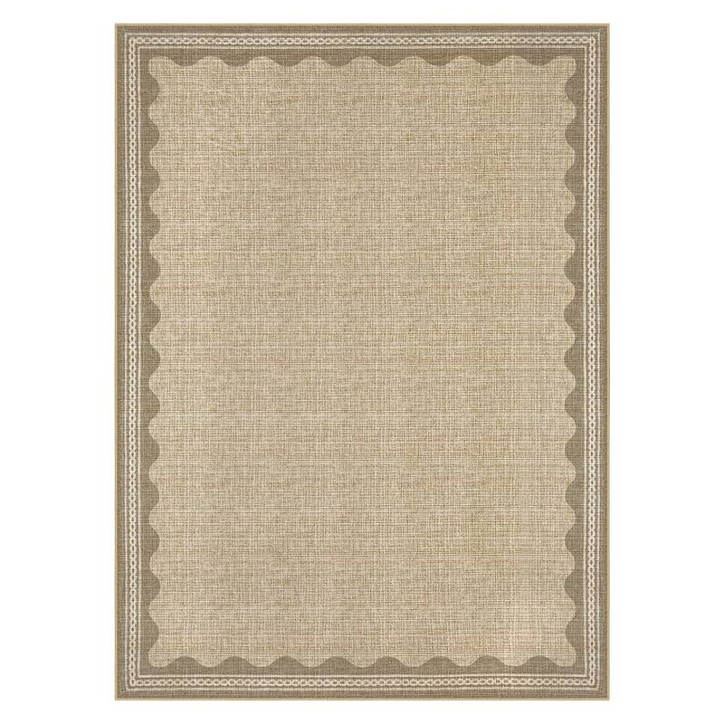 Scalloped Pattern Rugs for Living Room Bedroom Soft Non Slip Low Pile Throw Carpet Washable Foldable Area Rug