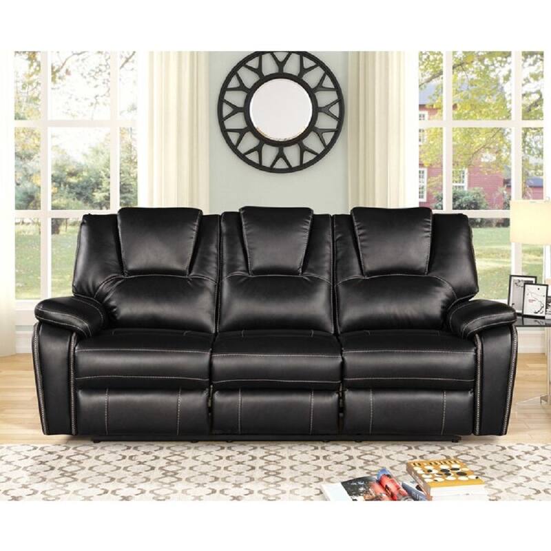 Living Room Air Leather Power Reclining Sofa Set w/ USB Port, Black