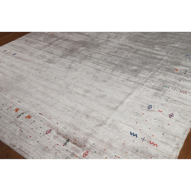 Hand Knotted Oriental 100% Wool Carpet Tribal Tribal Greys & Charcoal Gabbeh Area Rug - 9' 11'' X 7' 9''