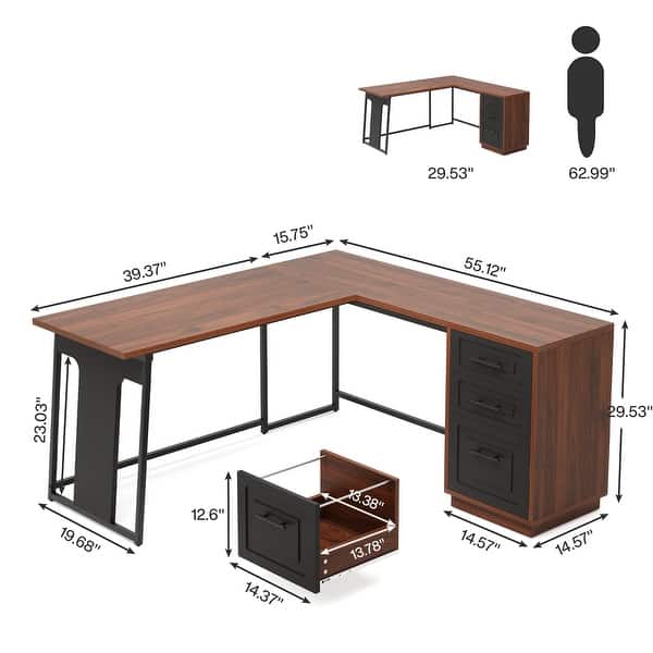 55 Inches L Shaped Office Desk with File Drawers - Bed Bath & Beyond ...