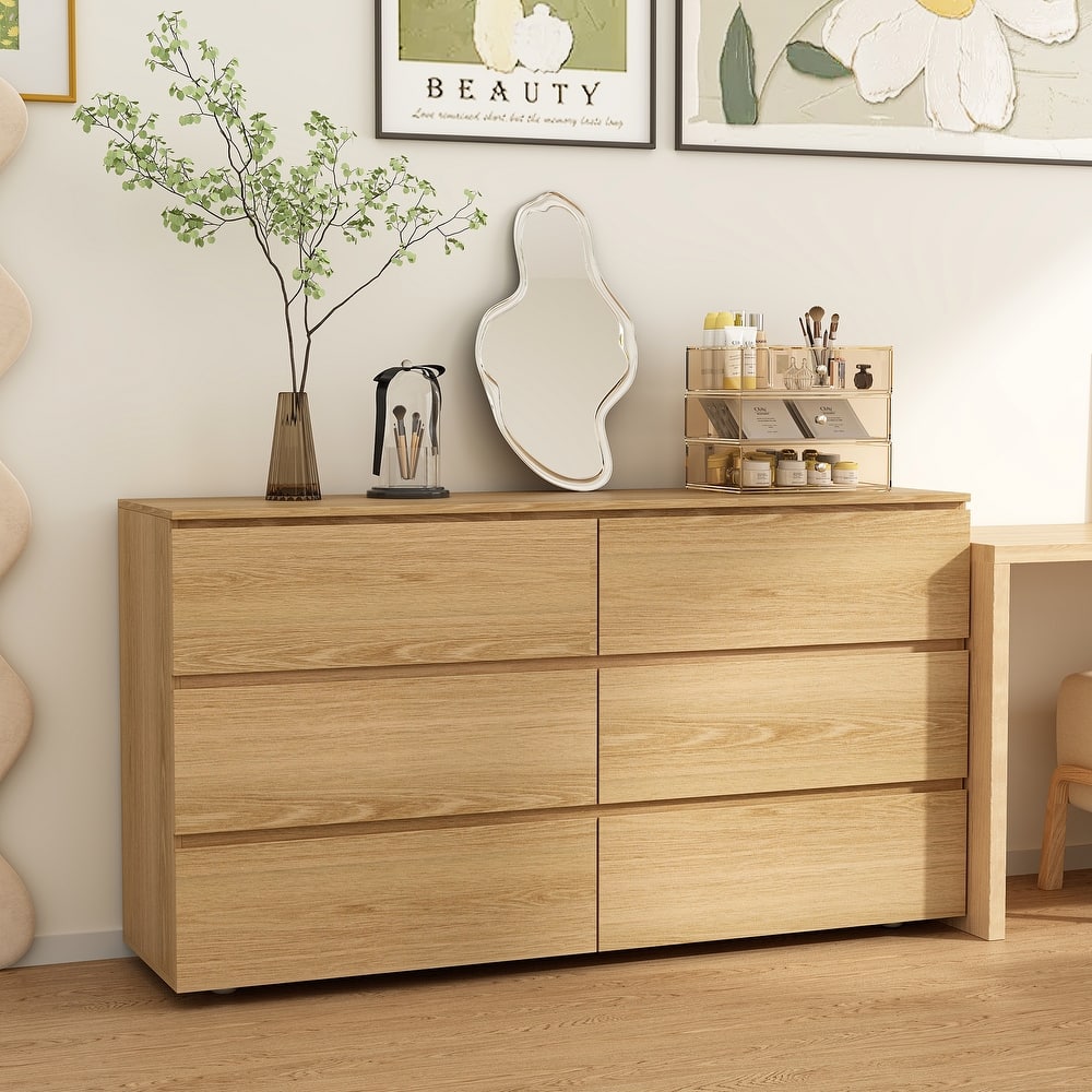 FUFU&GAGA 59" Modern Space Saving 6 Drawer Double Dresser Buffet Sideboard Chest