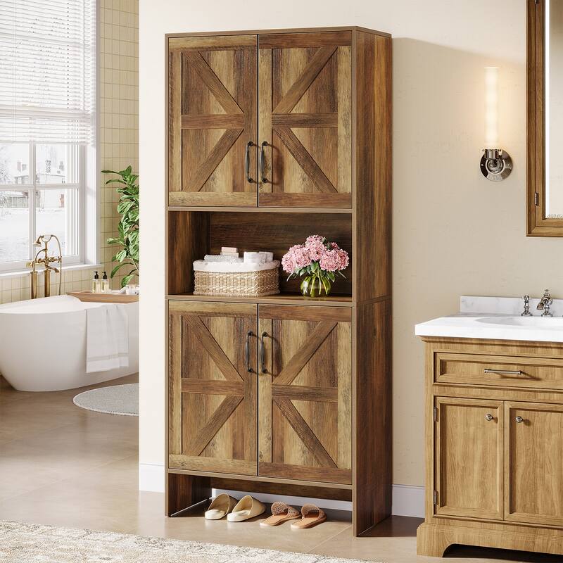 67.52" Tall Shoe Cabinet, 7-Tier Farmhouse Shoe Storage Cabinet with Doors and Adjustable Shelves