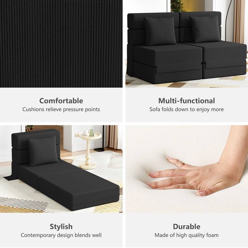 Corduroy Compression Convertible Folding Sectional Sofas (Set of 4)