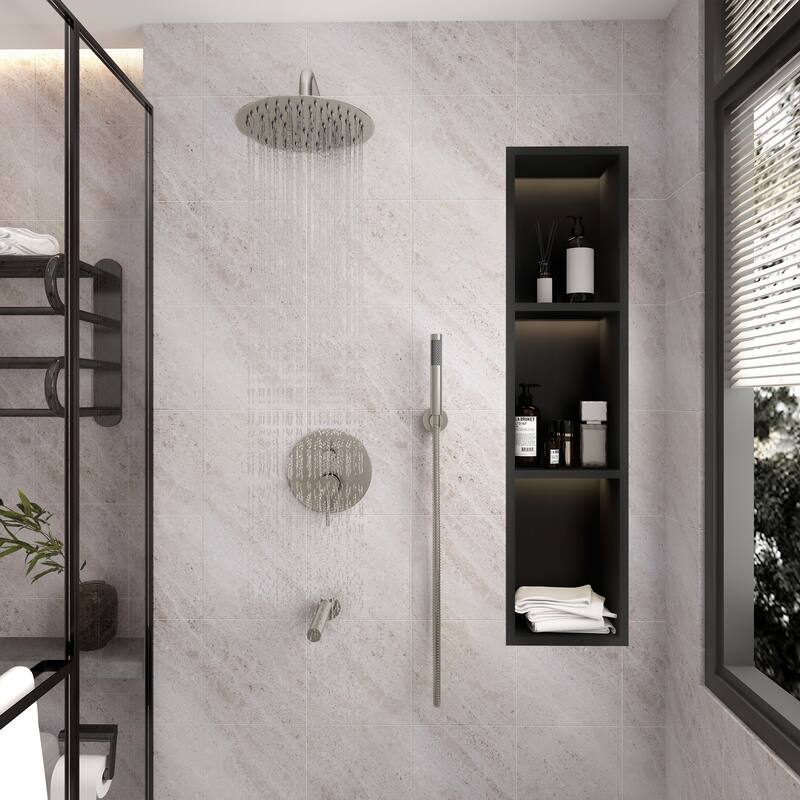 10-Inch Three-function Wall-mounted Round Shower Set - Brushed Nickel
