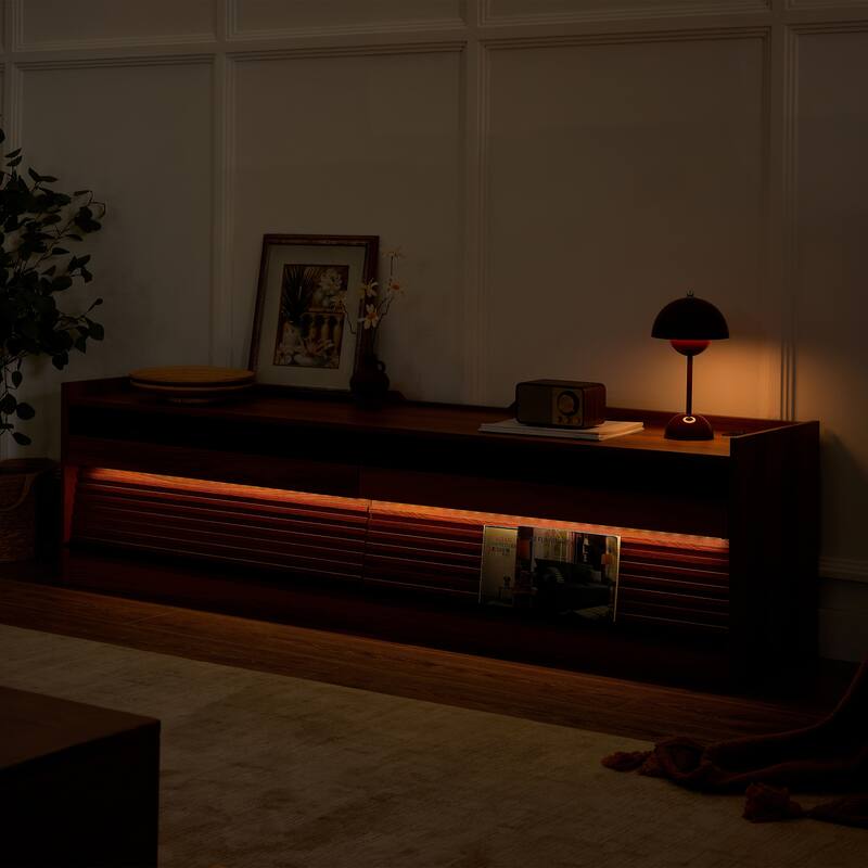 LED TV Stand for TVs up to 80" Wood TV Console with 4 Storage Drawer Media Console Table with Built-in Charging Ports