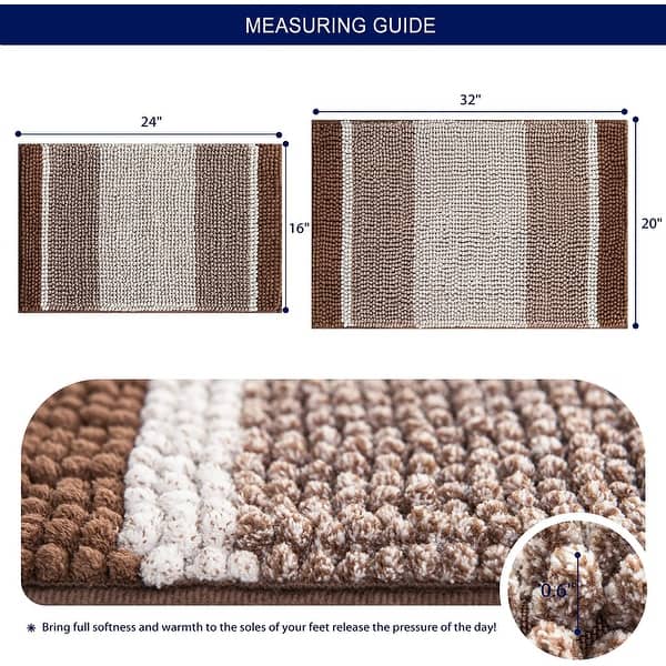 dimension image slide 1 of 2, Subrtex Rugs Chenille Gradient Stripe Pattern Soft Plush Bath Rug Shower Water Absorbent Mat
