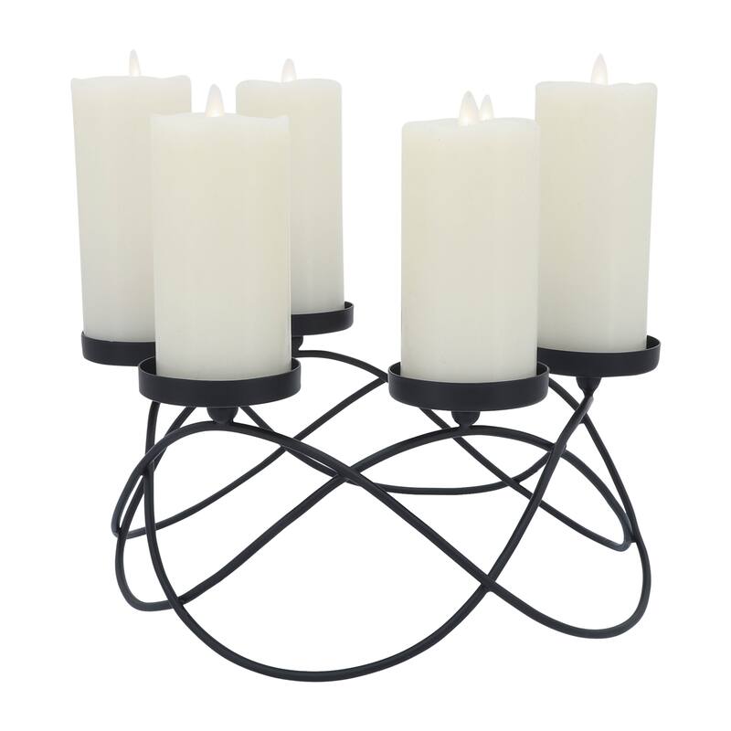 6"Hx14" Diameter Metal 6-Pillar Candle Holders in Black, Stylish and Elegant Holders for Tealights and Decorative