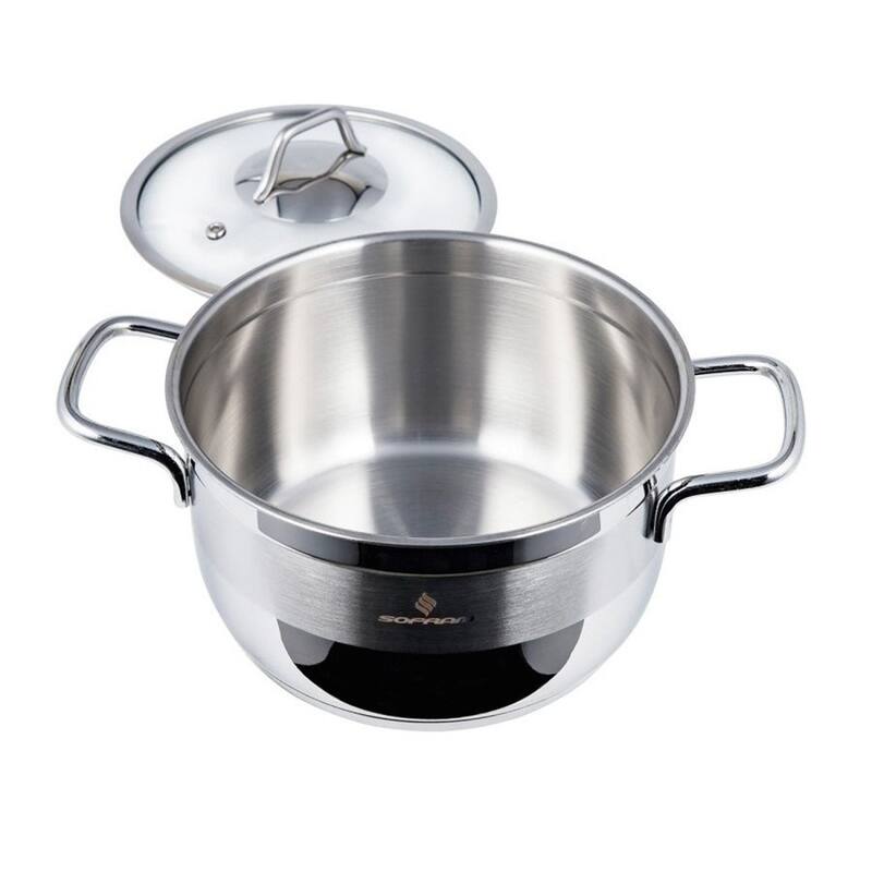 Sofram 18/10 Stainless Steel Deep Stock Pot w/ Glass Lid