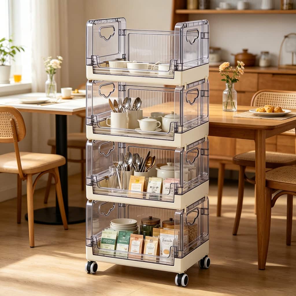 Javlergo 4/5 Tier Stackable Storage Bins with Wheels Transparent Plastic Rolling Cabinet Multipurpose Organizer for Home