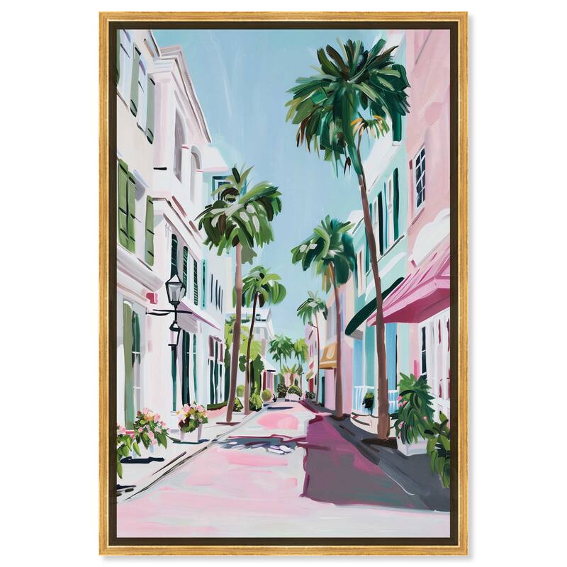 Art Remedy Down The Avenue Framed Colorful Coastal 1 Piece Canvas Wall Art - 17 x 25 - Gold