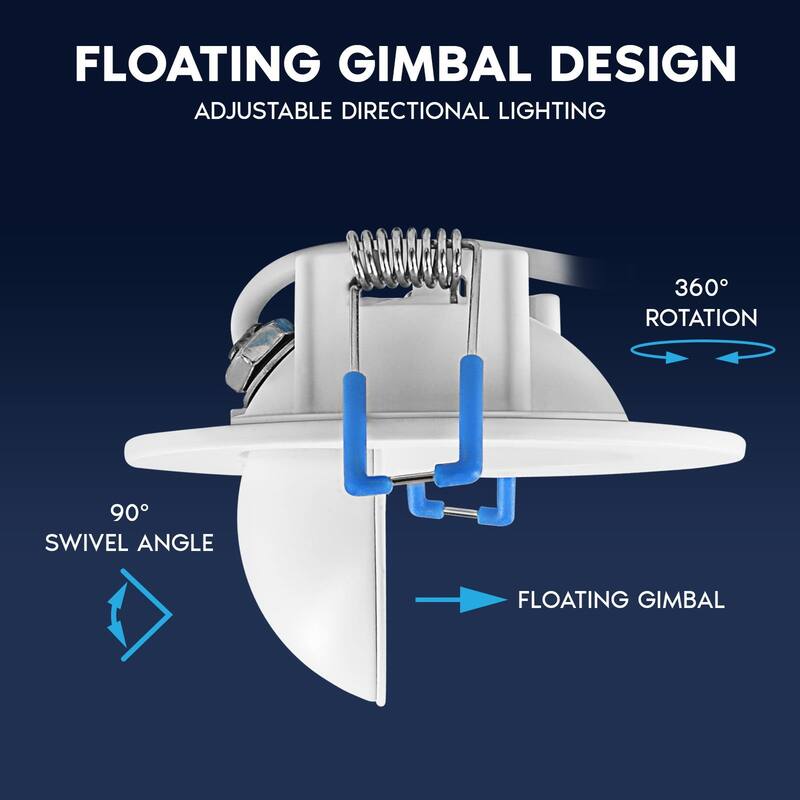 LUXRITE 2 Inch Floating Gimbal LED Recessed Lighting with J-Box 5 Watts 5CCT Dimmable 400 Lumens Damp Rated IC Rated ETL