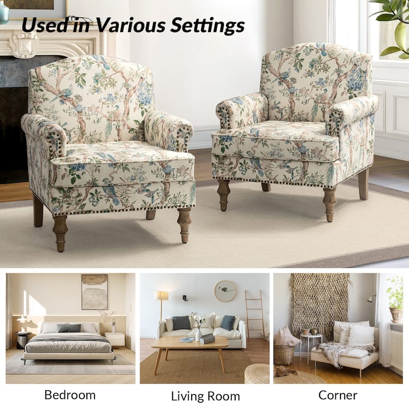 Yahweh Farmhouse Nailhead Armchair with Rolled Arms by HULALA HOME(Set of 2)
