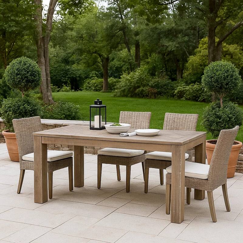 Rectangular Wooden Dining Table with Block Legs, Weathered Brown