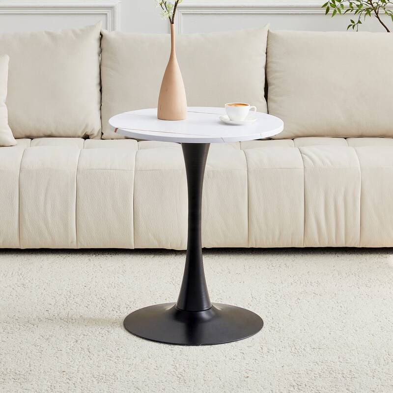 Round Dining Table, 23.6" Circle Tulip Table with Thickened Tabletop & Metal Pedestal, Mid Century Modern Bistro Table