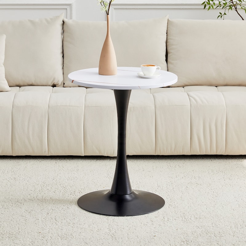 Round Tulip Dining Table, Kitchen Table with Thickened Tabletop, Bistro Table Circle Table Coffee Table - Black White