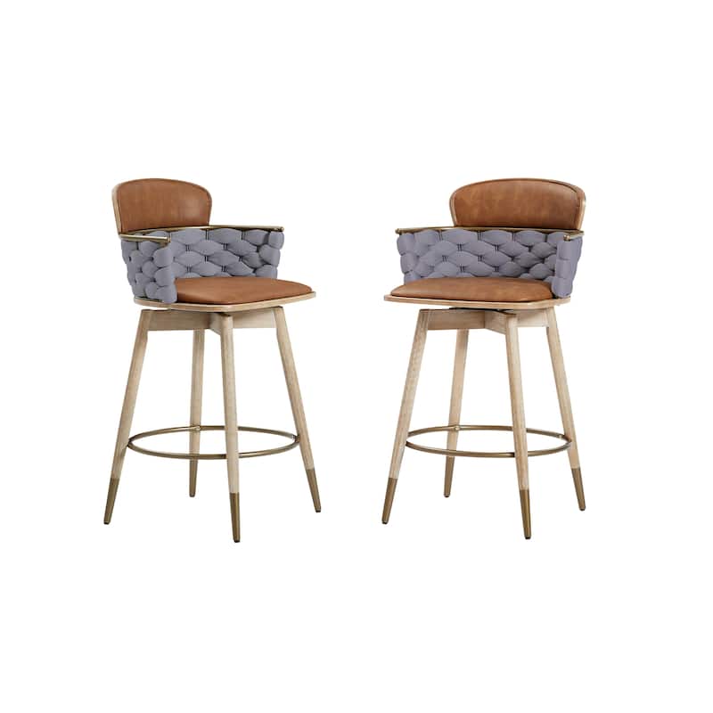 Art Leon Retro Woven and Wood Counter Height Barstool