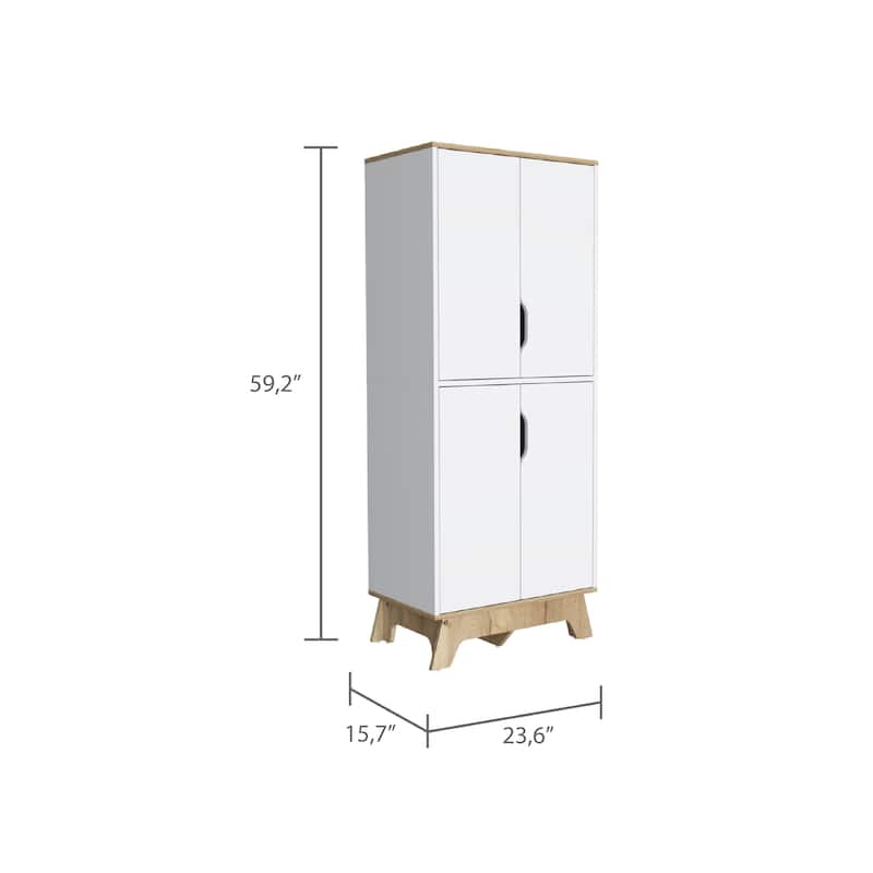 Pamplona Double Kitchen Pantry, Double Door, Four Shelves -Light Oak / White