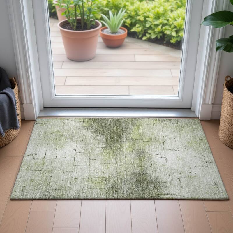 Machine Washable Indoor/Outdoor Vintage Bricks Chantille Rug