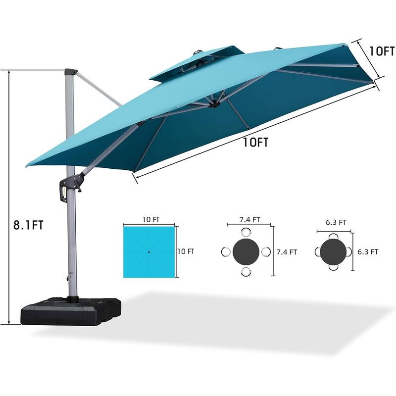 PURPLE LEAF 11ft Square Patio Cantilever Umbrella with Base Included