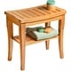 preview thumbnail 1 of 27, Bamboo Shower Bench Spa Stool - Wood 2-Tier Seat, Foot Rest Shaving Stool with Non-Slip Feet + Storage Shelf Natural