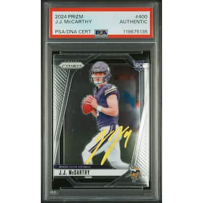 J.J. McCarthy 2024 Panini Prizm Signed Football Rookie Card #400 Auto PSA Authentic Cert # 119675135 JJ - 8' x 11'