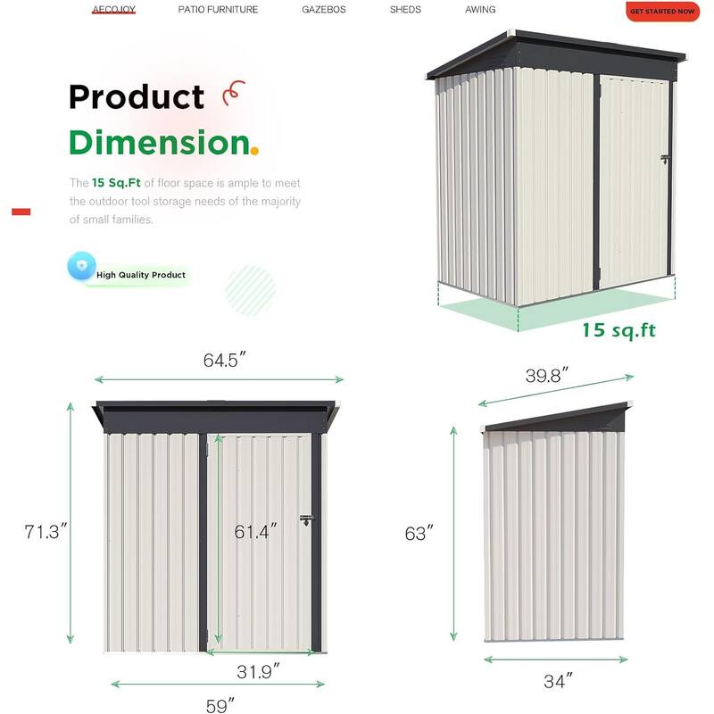 AECOJOY Outdoor Metal Storage Shed with Lockable Door