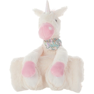 Mina Victory Plush Lines Unicorn Plush Toy with Blanket 7" x 17" Ivory Indoor Plush Animal - 7" x 17"
