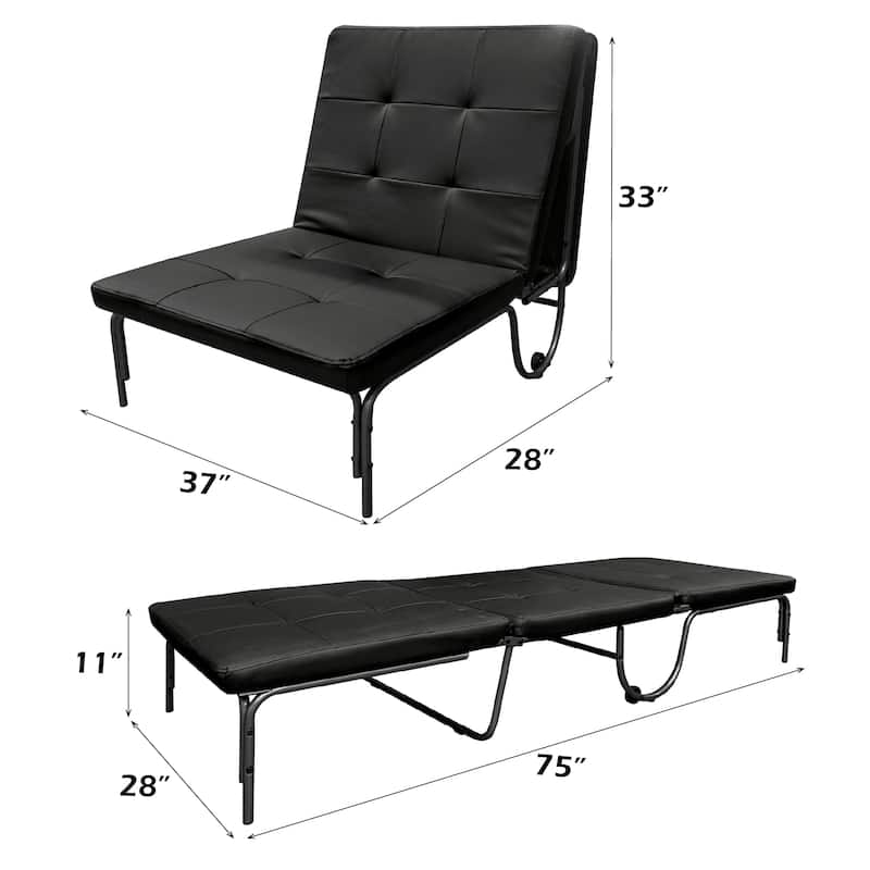 Black Adjustable PU Futon Chair with Foldable Bed Feature