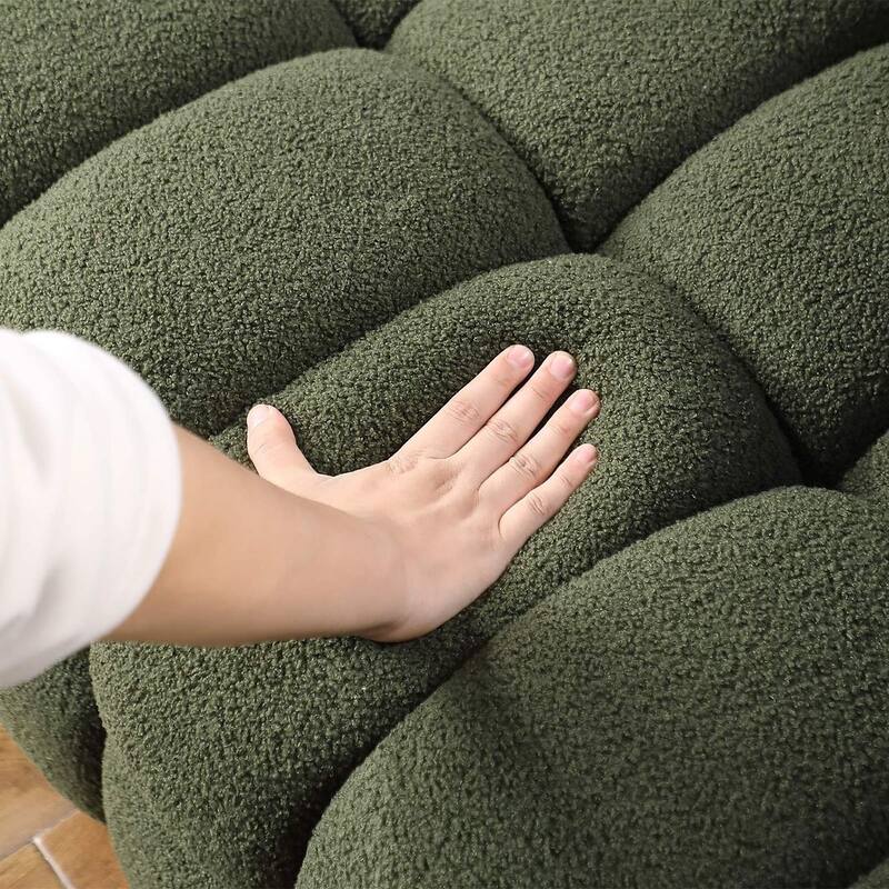 Modern Marshmallow Boucle Sofa with Solid Wood Frame and 2 Pillows
