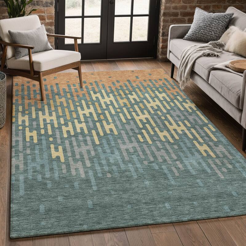 Machine Washable Indoor/ Outdoor Modern Kingman Chantille Rug