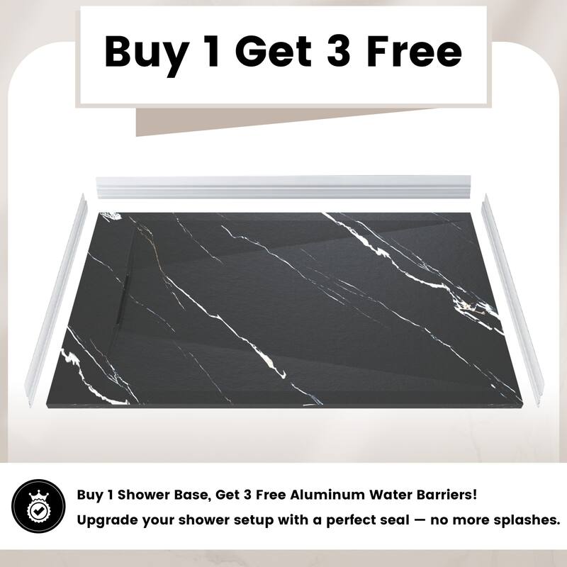 SMC Alcove Shower Pan Base with Reversible Drain, Low Profile, Wheelchair Access, Slip-Resistant, cUPC Certified