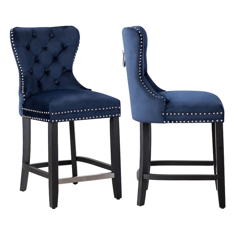 Carter 24" Wingback Tufted Nailhead Counter Stool (Set of 2)