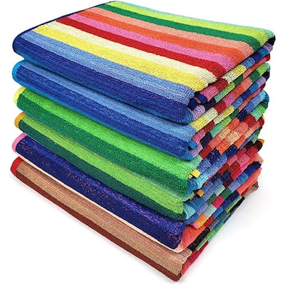 Kaufman-12 Pack-Beach Terry Royal Stripe Towel.Assorted Border Colors - 30"x 60