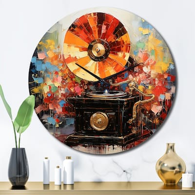 Designart "Colorful Phonograph Collage" Music Oversized Wall Clock