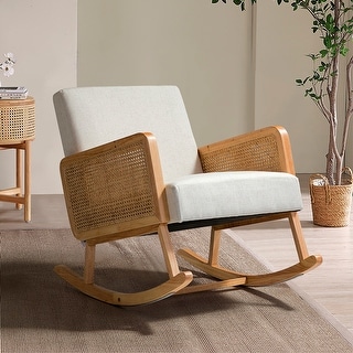 Mid Century Modern Rocking Chair With Rattan Arms Lounge Chairs - Bed 