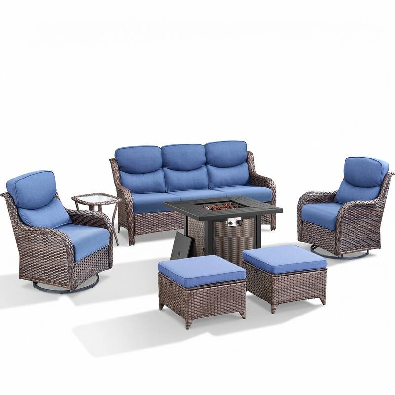 Pocassy 30 In Outdoor Fire Pits with Patio Sofa Swivel Glider Chari Furniture.