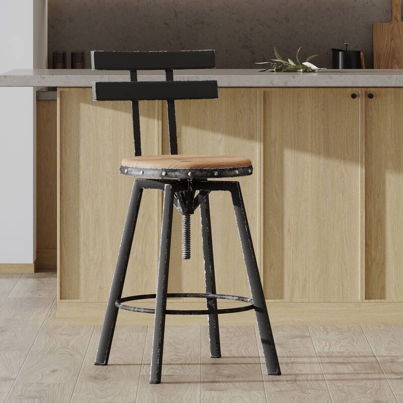 Metal barstool with wooden seat - Black