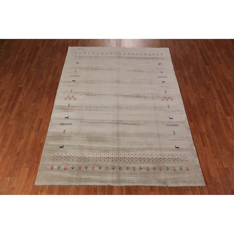 Tribal Gabbeh Oriental Area Rug Hand-Knotted Wool Carpet - 5'9" x 7'9"