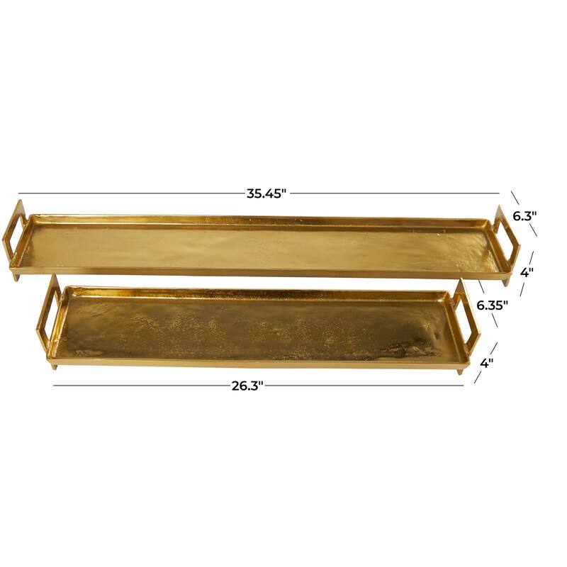 Brass Aluminum Metal Nesting Living Room Decor Tray with Gold Handles (Set of 2) - 35", 26"W