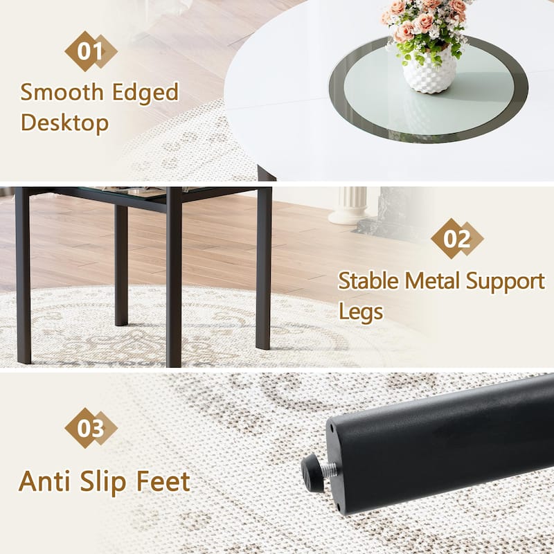 42 Inch Round Dining Table Set for 6, 7-Piece Kitchen Dining Table Set with Lower Storage Shelf, 6 Faux Leather Chairs