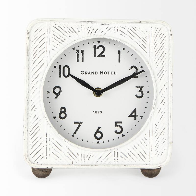 Karl White Iron Rounded Square Table Clock - 8"W x 2.7"D x 8.7"H