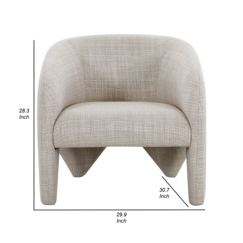 30 Inch Accent Chair, Polyester Blend Upholstery, Curved Design, Beige