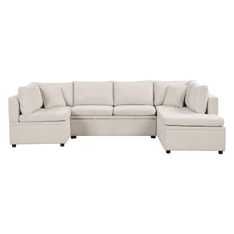 Oversized Sectional Sofa, 117.3" U - Shaped Sofa Couch Pull Out Sofa Bed with 2 Throw Pillows for Living Room