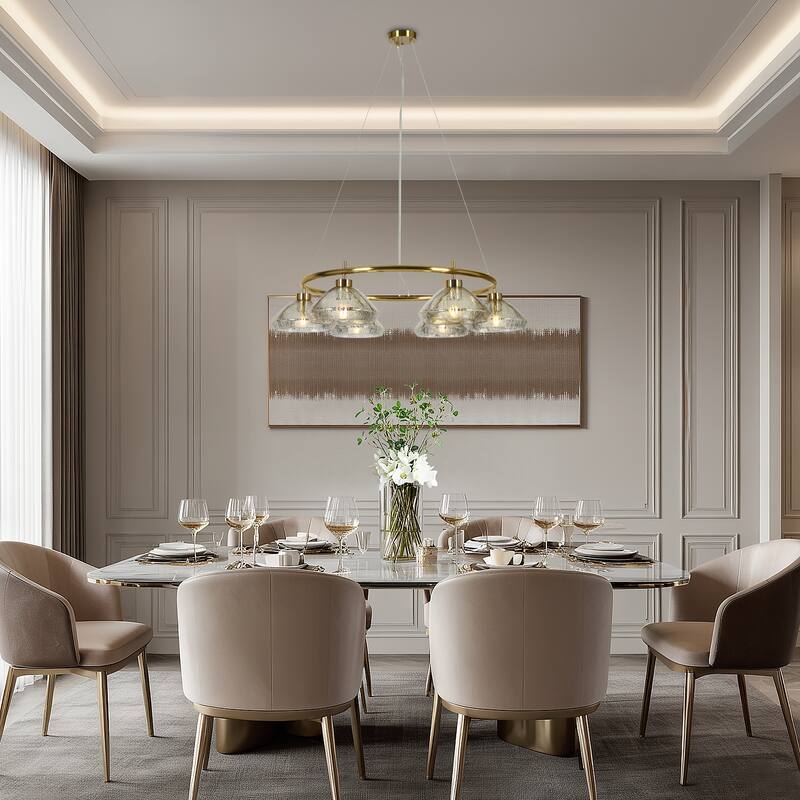 Modern 6-Light Chandelier Gold Ring with Mercury Glass for Kitchen Dining Room - 38.8 " L × 8.3 " H