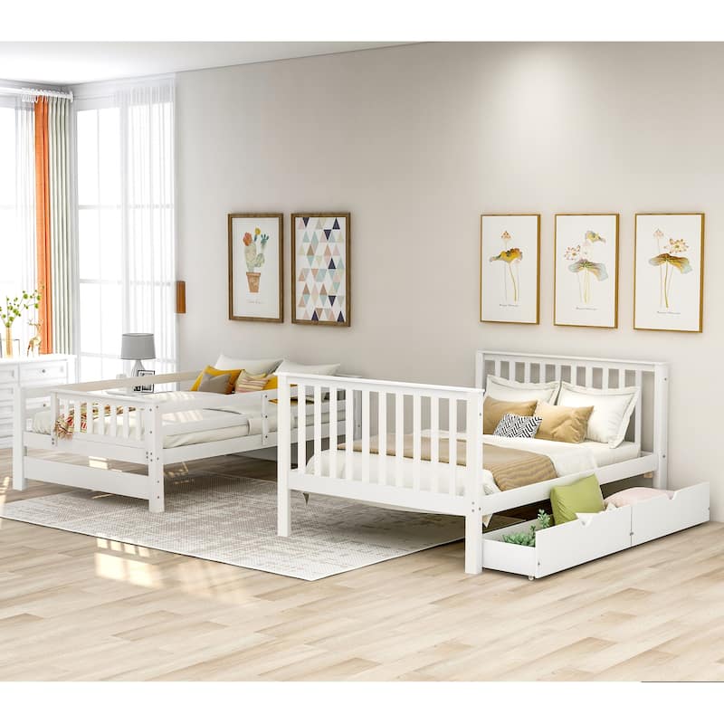 Bunk Bed with Shelves and 6 Storage Drawers