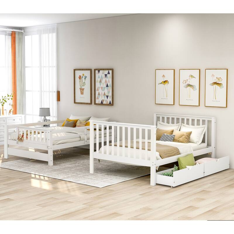 Roomfitters Full Over Full Bunk Bed with Shelves and 6 Storage Compartments, Multi-Functional Frame