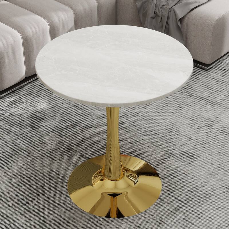 27.6" Mid-Century Modern Style Dining Table, Accommodates 2-4 People, Featuring A Round White-Veined Marble Tabletop