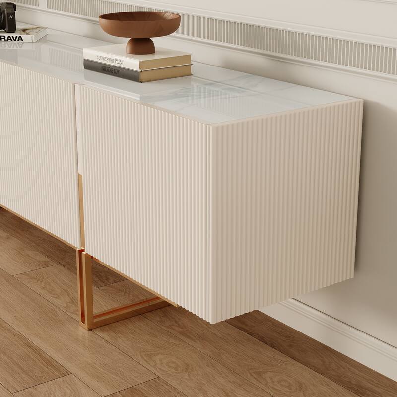 78.7'' TV Stand, Entertainment Center with Faux Marble Top